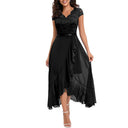 V-Neck Lace and Mesh A-Line Maxi Dress