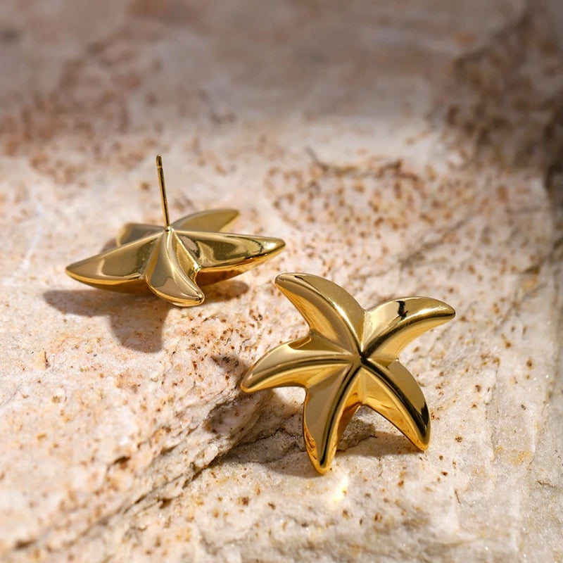 Exquisite 18K Stainless Steel Geometric Pentagram Sea Starfish Earrings