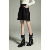 Winter Knee-Length A-Line Skirt with Embroidery & Pockets