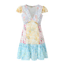Women's Printed V-Neck Chiffon-Panel Mini Dress