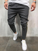 Slim-fit Webbing Stitching Lattice Tethered Casual Trousers