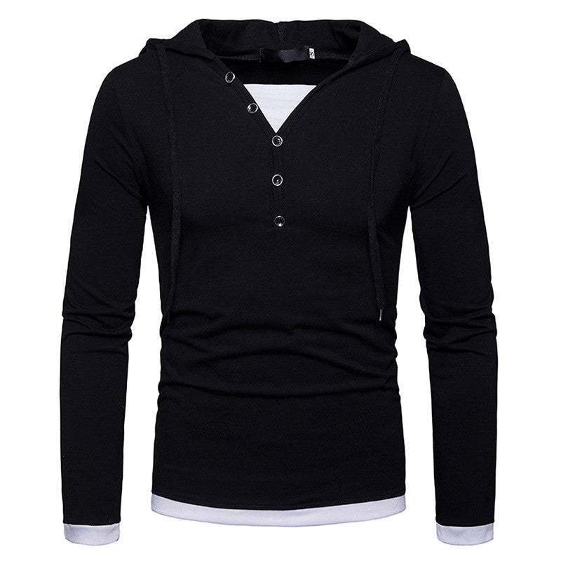 Men's Hooded Long-Sleeved Stitching T-Shirt Sports Pullover Hoodie B07