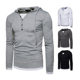 Men's Hooded Long-Sleeved Stitching T-Shirt Sports Pullover Hoodie B07