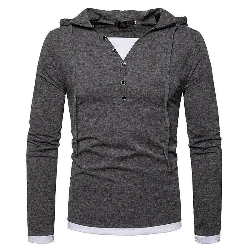 Men's Hooded Long-Sleeved Stitching T-Shirt Sports Pullover Hoodie B07