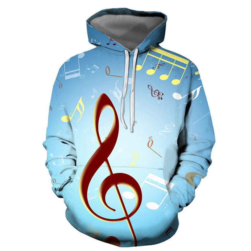 Musical Note Printed Sweater Men And Women Couple Hoodie Plus Size