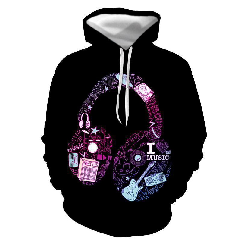 Musical Note Printed Sweater Men And Women Couple Hoodie Plus Size