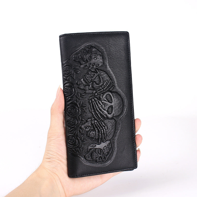 Rose Skull Punk Rock Wallet Long Men's Clutch - Dazpy