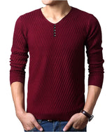 New Sweater Men's Pullover Solid Color V Neck Slim Bottoming Sweater