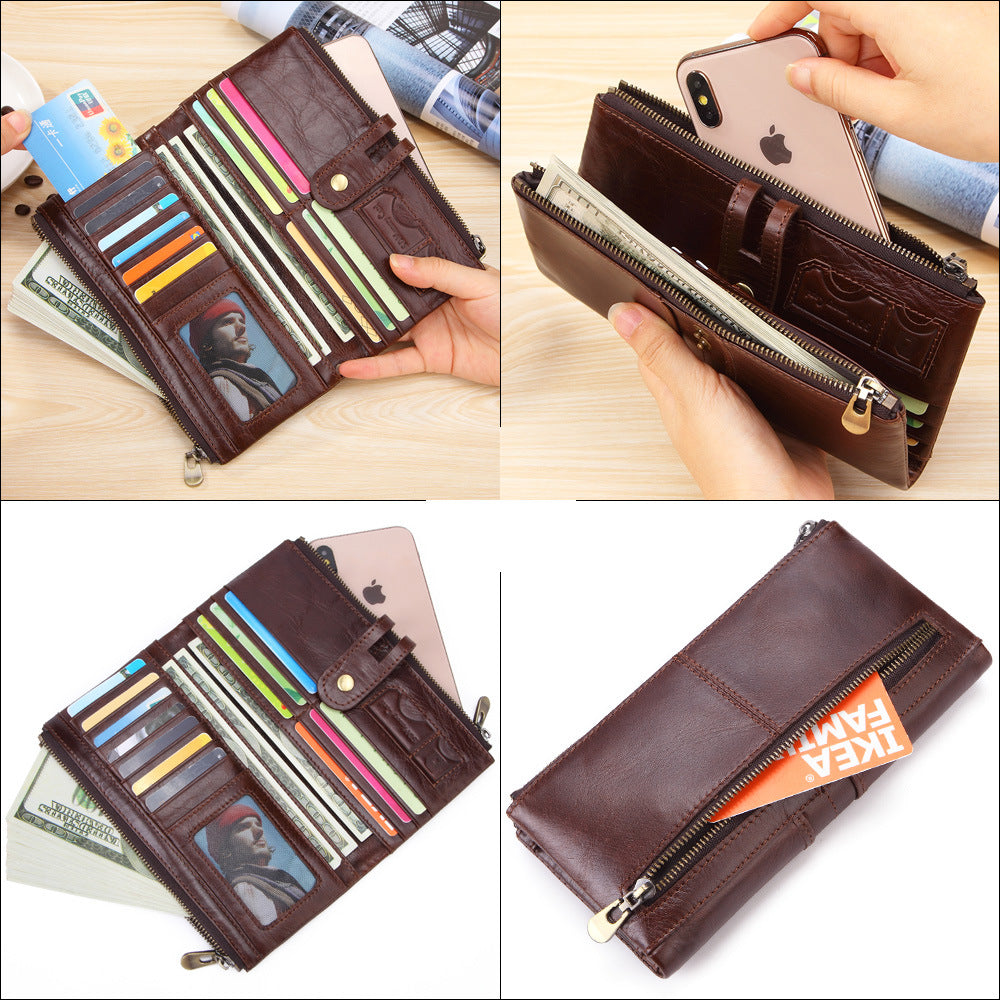 Men's Long Large-Capacity Vintage Leather Card Holder - Dazpy