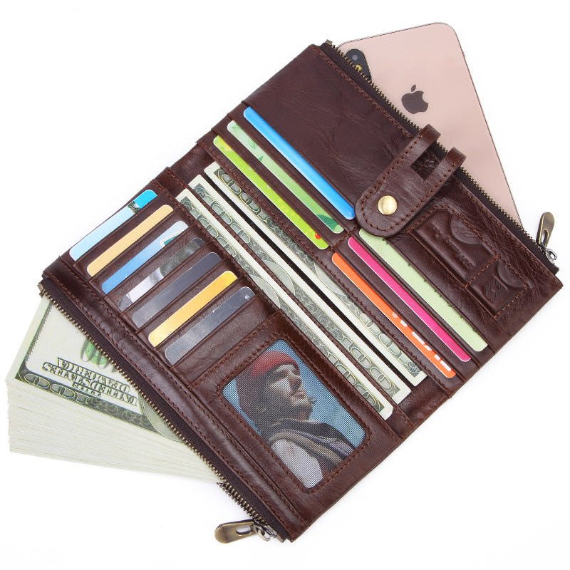 Men's Long Large-Capacity Vintage Leather Card Holder - Dazpy