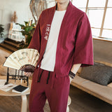 Three-Quarter Sleeve Jacket Chinese Character Embroidered Shirt Men