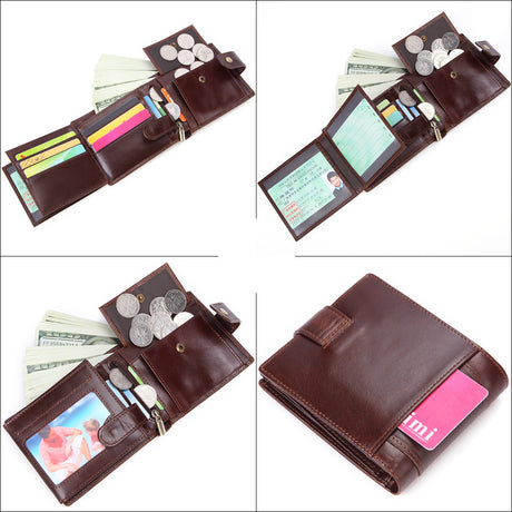 Men's BusinessOil Wax Leather Retro Top Layer Cowhide Wallet Foreign Trade Explosion Multi-Card Position Clutch - Dazpy