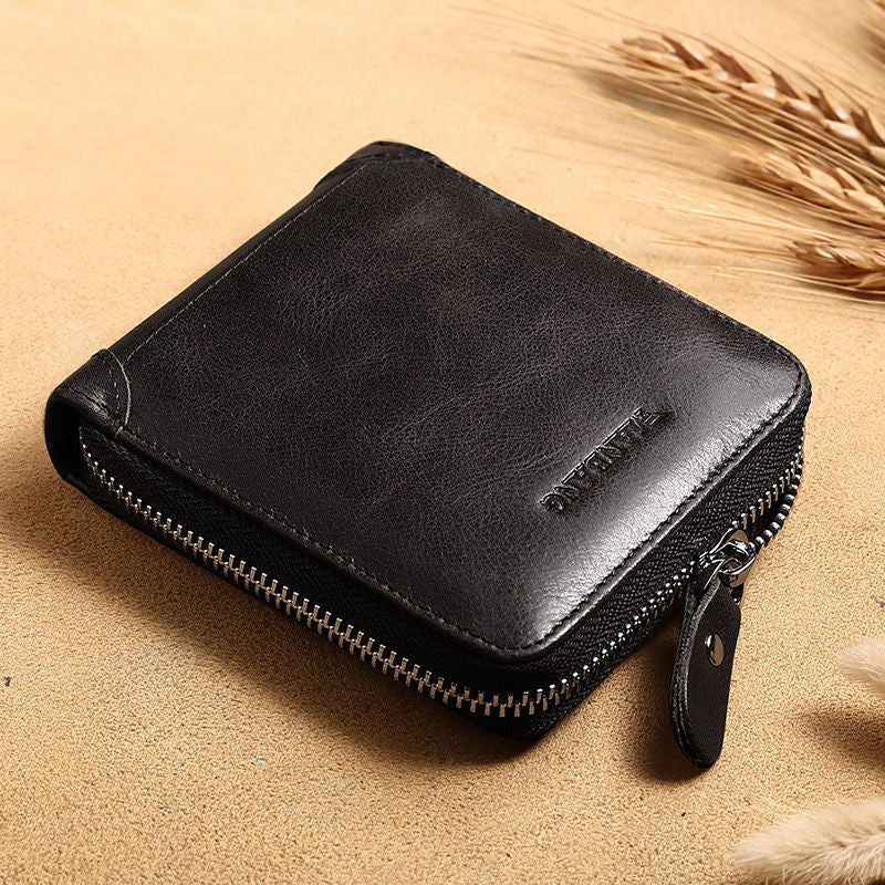 Manbang Full Zipper Top Layer Cowhide Wallet Men's Leather Short - Dazpy