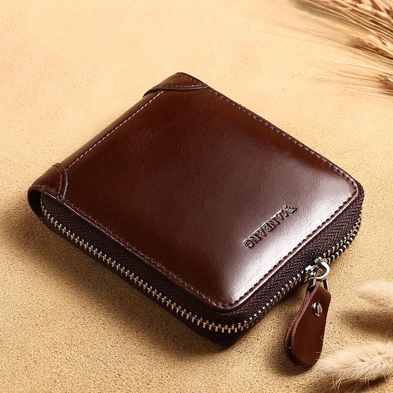 Manbang Full Zipper Top Layer Cowhide Wallet Men's Leather Short - Dazpy