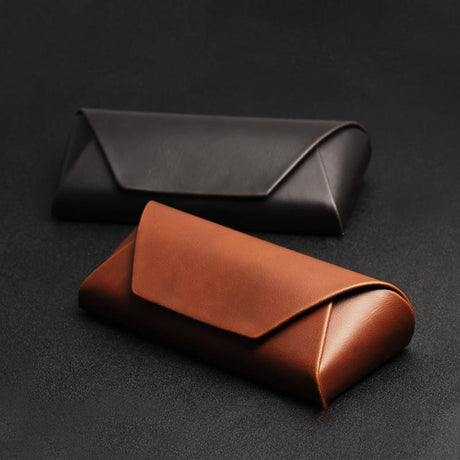 Handmade Japanese Crazy Horse Leather Brown PU Leather Plus Retro Art Anti-compression Myopia Sunglasses Sunglasses Case - Dazpy