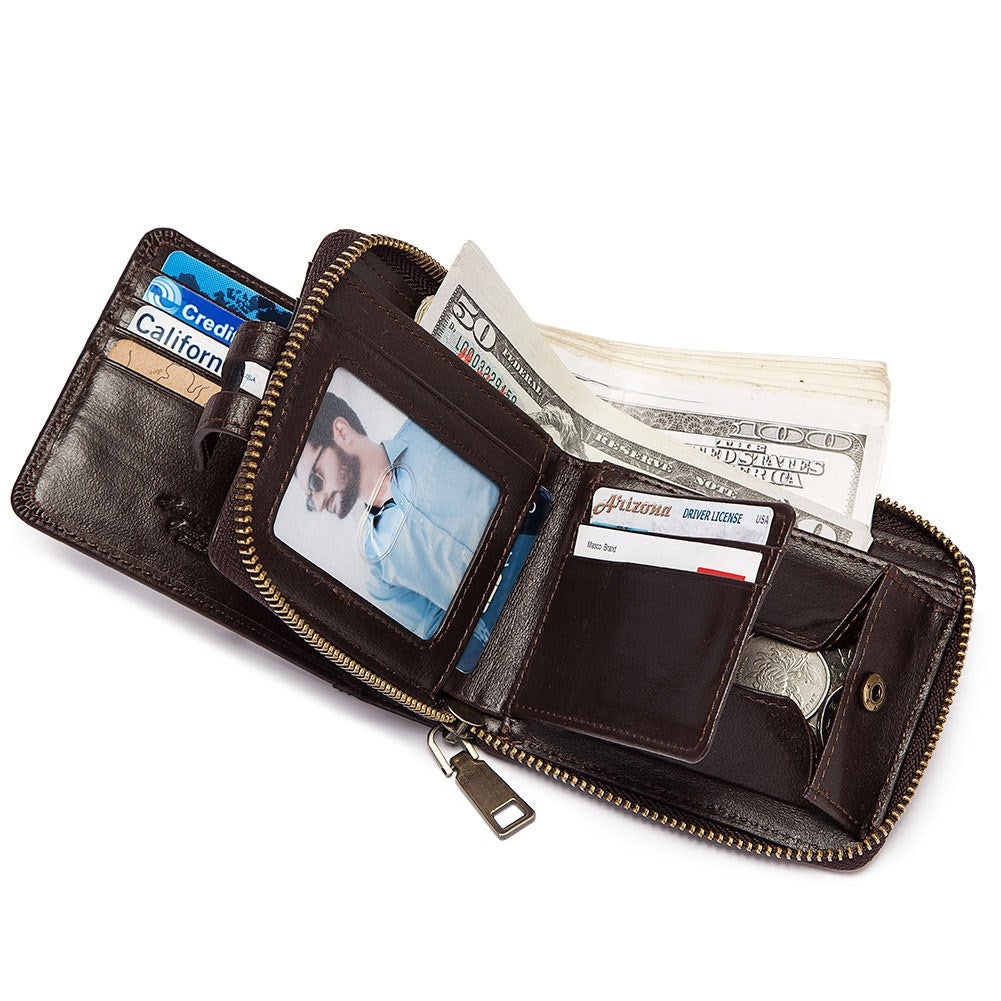 Anti-theft Brush Men's Leather Short Wallet - Dazpy