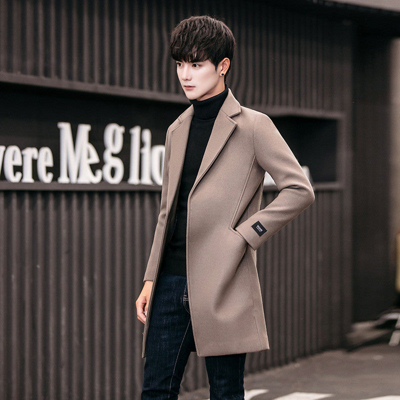 Mid-length Korean Style Slim Handsome Plus Cotton Thick Woolen Coat