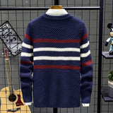 Round Neck Pullover Men's Sweater Fashion Striped Slim Fit Sweater