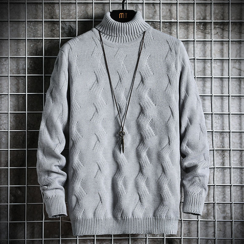 Men's Sweater Turn-over Collar Simple Solid Color