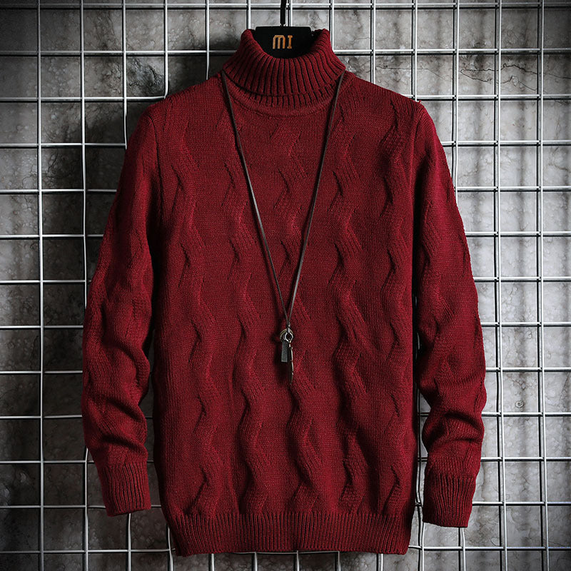 Men's Sweater Turn-over Collar Simple Solid Color