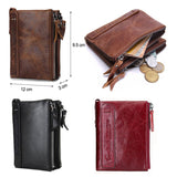 Black Angel Leather Men's Wallet Short Fashion Coin Purse Crazy Horse Cowhide Double Zipper Wallet - Dazpy