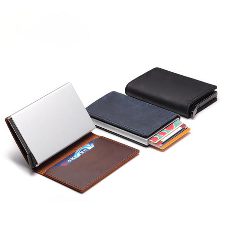 Retro Crazy Horse Leather Aluminum Card Case - Dazpy