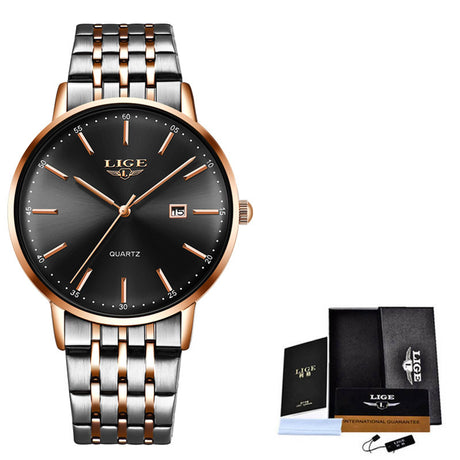 LIGE Luxury Ladies Watch Women Waterproof Rose Gold Steel Strap Women Wrist Watches Top Brand Bracelet Clocks Relogio Feminino - Dazpy