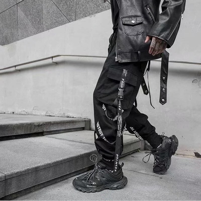 Herrenhose mit lockerem Band und mehreren Taschen, Militäruniformhose, dunkle Funktionshose