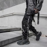 Men's Loose Ribbon Multi-pocket Trousers Military Uniform Pants Dark Functional Pants