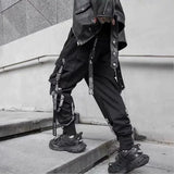 Men's Loose Ribbon Multi-pocket Trousers Military Uniform Pants Dark Functional Pants