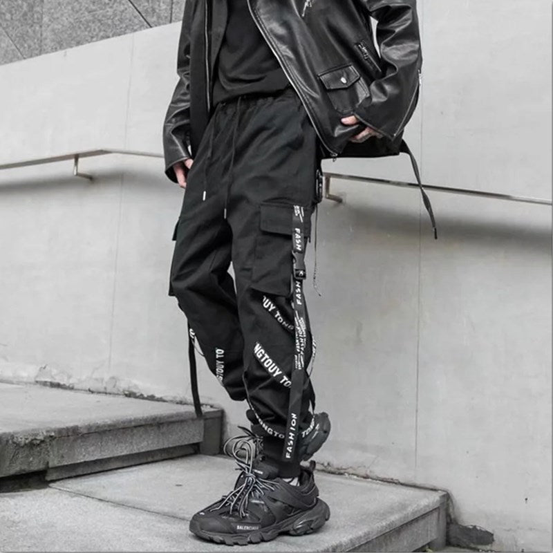 Herrenhose mit lockerem Band und mehreren Taschen, Militäruniformhose, dunkle Funktionshose