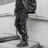 Men's Loose Ribbon Multi-pocket Trousers Military Uniform Pants Dark Functional Pants