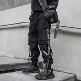 Pantalones de hombre con múltiples bolsillos y cinta suelta, pantalones de uniforme militar, pantalones funcionales oscuros