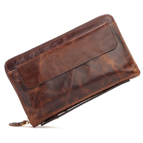 Vintage oil wax leather men's long wallet - Dazpy