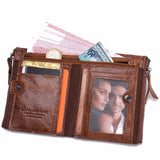 Cowhide double zipper wallet - Dazpy