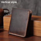 Handmade Vintage Crazy horse Genuine Leather Wallet Men Wallet Leather engrave Short Wallet Men Purse Male Money Clips Money bag - Dazpy