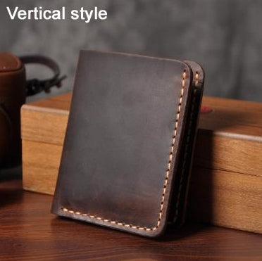 Handmade Vintage Crazy horse Genuine Leather Wallet Men Wallet Leather engrave Short Wallet Men Purse Male Money Clips Money bag - Dazpy