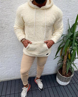 Men's hooded lamb wool sweater with velvet pockets