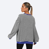 Lockeres Patchwork-Sweatshirt für Damen mit Streifen - Herbstmodischer, lässiger Pullover