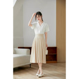 Elegant High-Waisted Pleated Skirt with Pockets