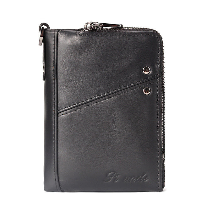 Men's leather zipper short wallet - Dazpy