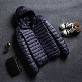 Men's Stand Collar Hooded Short Ultra-thin Down Jacket