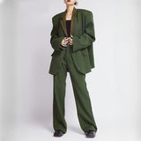 Women's Green Blazer and Loose Pants Suit