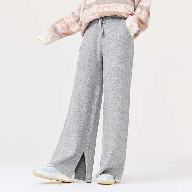 Pantalones casuales de pierna ancha de invierno para mujer