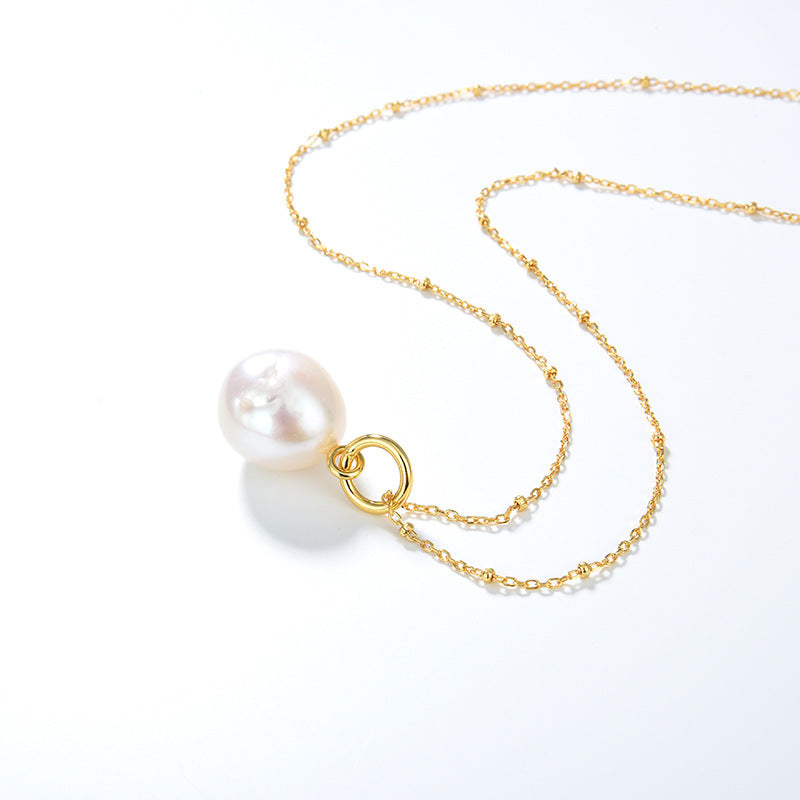 Simple Commuter Design Natural Baroque Pearl S925 Silver Plated Small Necklace Female - Dazpy