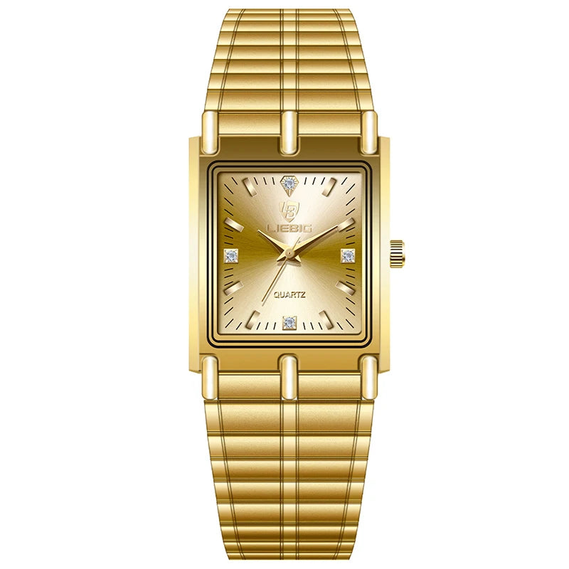 Reloj de pulsera de acero dorado de lujo