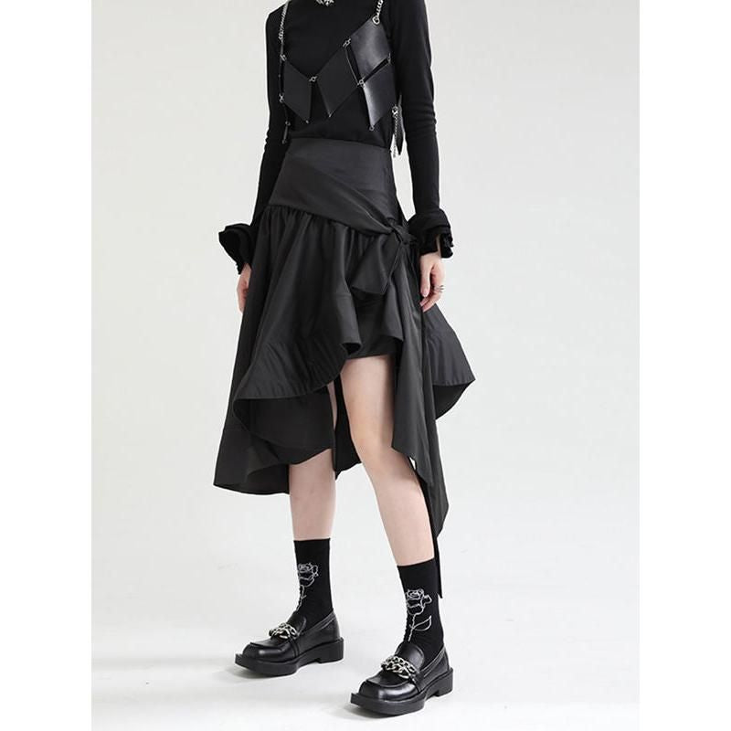 Black High Waist Asymmetrical Ruffle Skirt