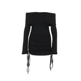 Slim-fit Off-shoulder Drawstring Bag Hip Dress Women