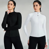 Chaqueta de running con cremallera completa para mujer: ropa deportiva elástica de manga larga