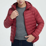 Abrigo ligero con capucha para hombre, chaqueta cálida de invierno de color sólido con cremallera, ropa de abrigo portátil de moda, ropa superior